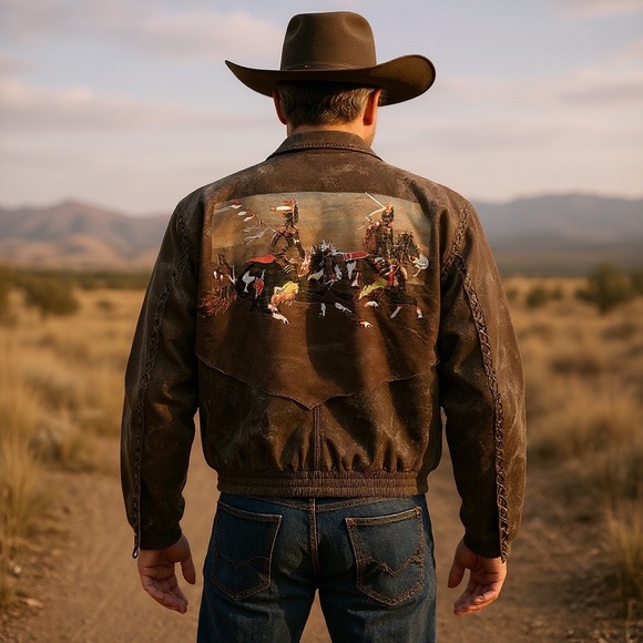 VINTAGE SCULLY BOMBER LEATHER JACKET - W ART ON BACK Size 48 - Picture 3 of 15